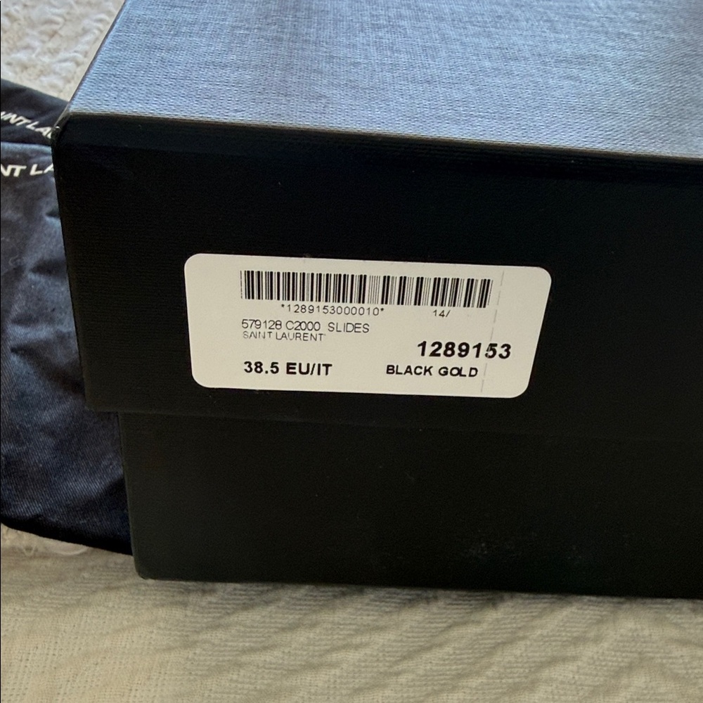Saint Laurent Triumph Black Suede Slide Sandals with Gold Piping 38.5 - Picture 4 of 8